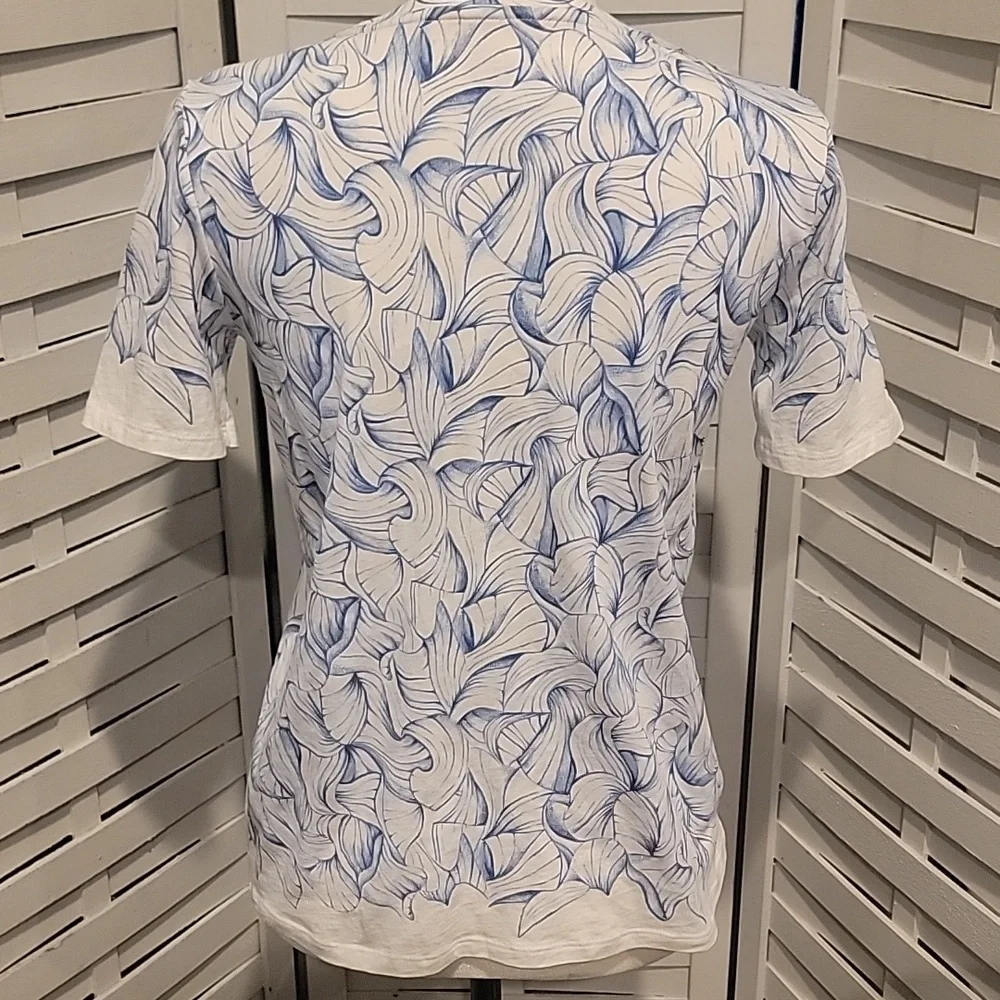 Tory Burch Blue And White Geometric Design T Shirt Size XS - Picture 5 of 6